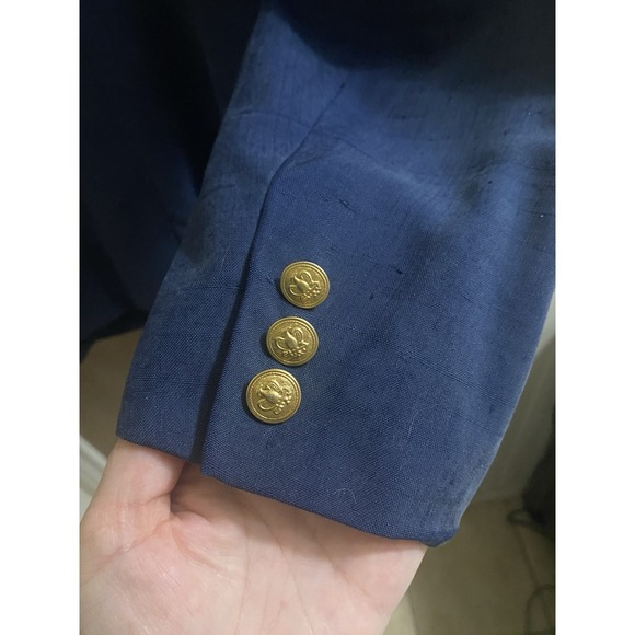 Vintage Silkland 100% Silk Navy Blue Blazer Gold Buttons Oversized Fit Size 14 - Picture 14 of 16